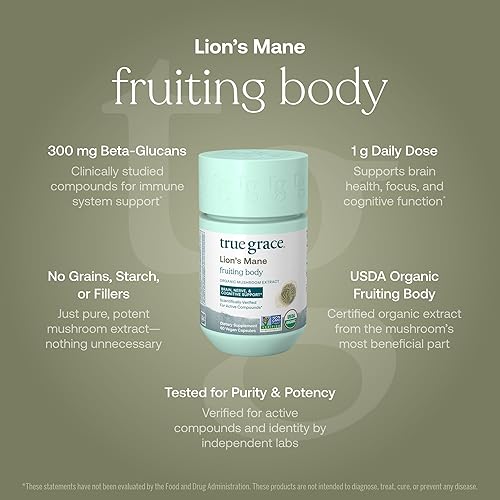 Miniatura 3 de True Grace Mushroom Lion's Mane Brain, Nervio & Cognitive Support - 60 cápsulas - Orgánico