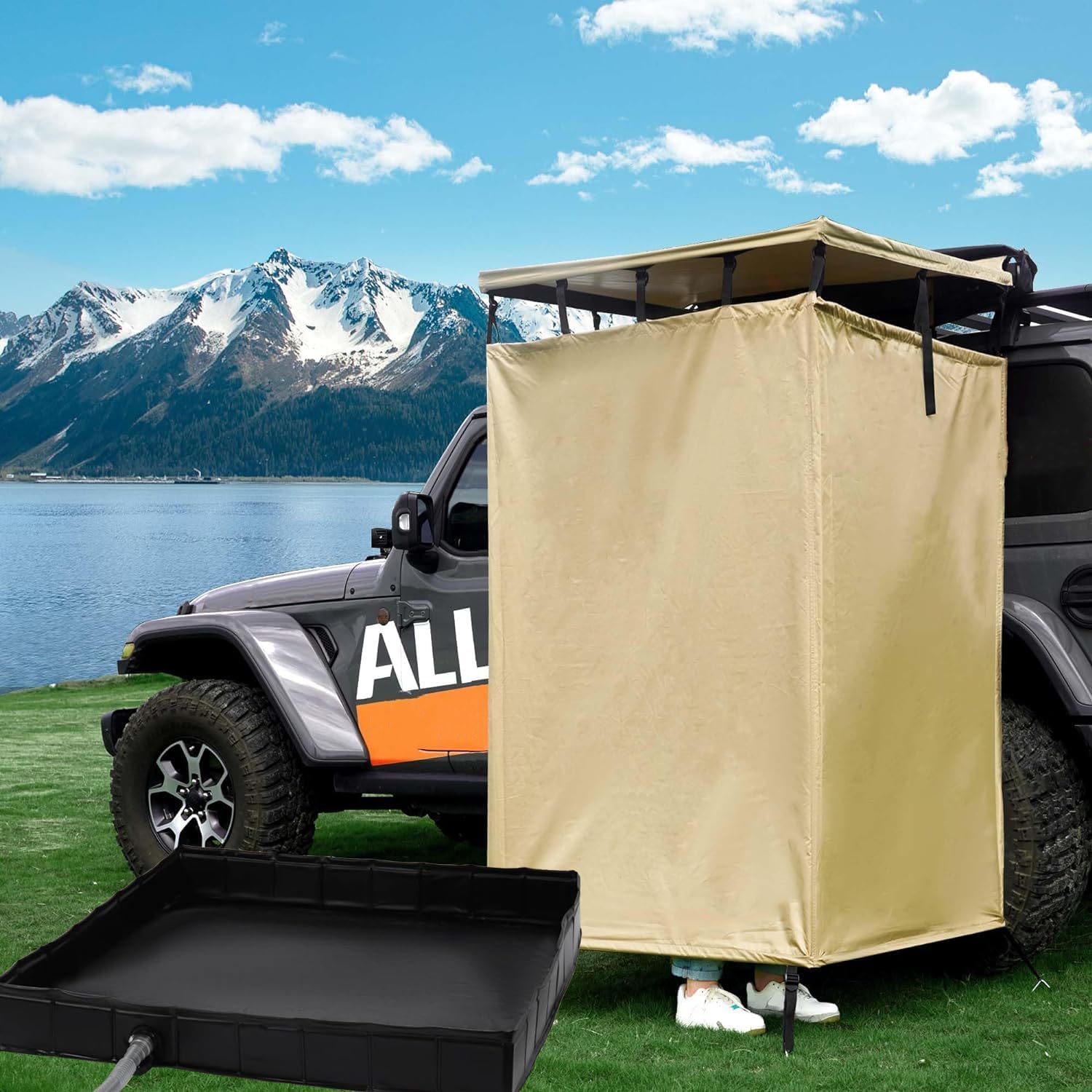Foldable Camping Shower Base, Portable Shower Pan, Shower Tent Awning Base, Indoor & Outdoor Shower Base - Keep Feet Clean, Capture Water