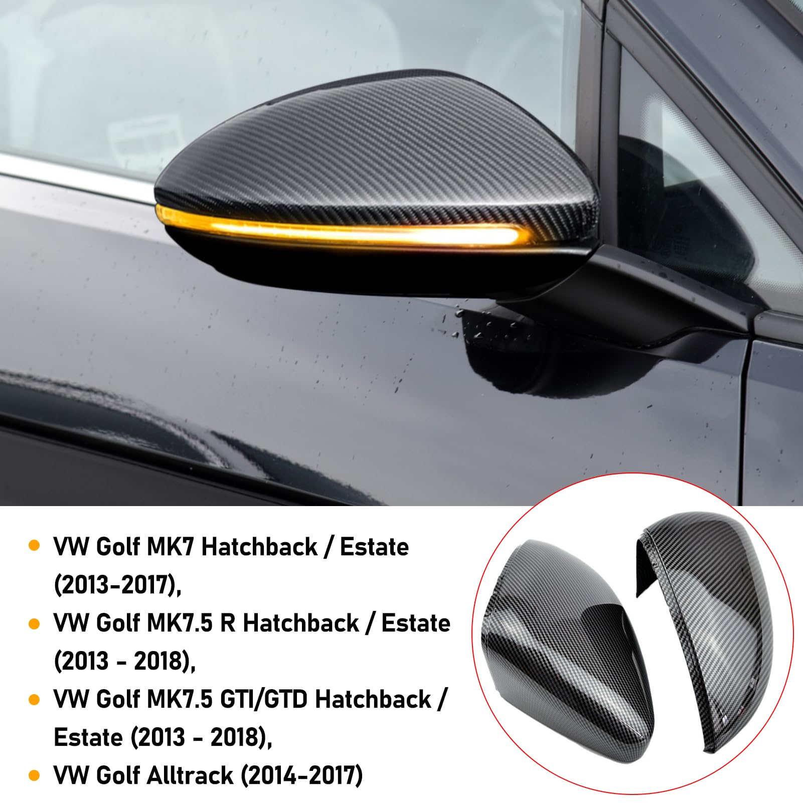 TTCR-II 2PCS Compatibile con Carcasa Retrovisor VW Golf 7/7.5 2013-2018