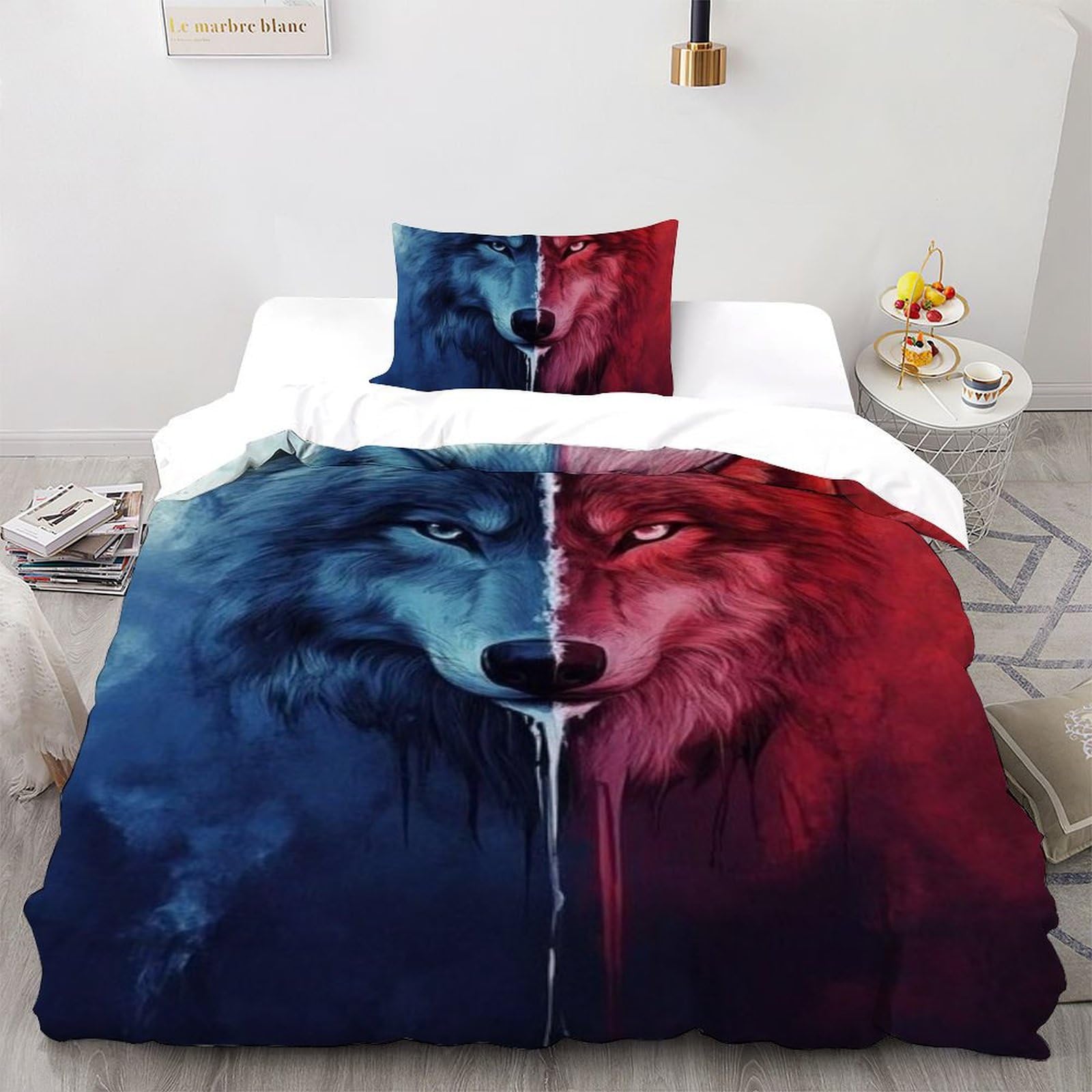Housse de couette loup anti-plis et facile à laver pour lit enfant 135x200