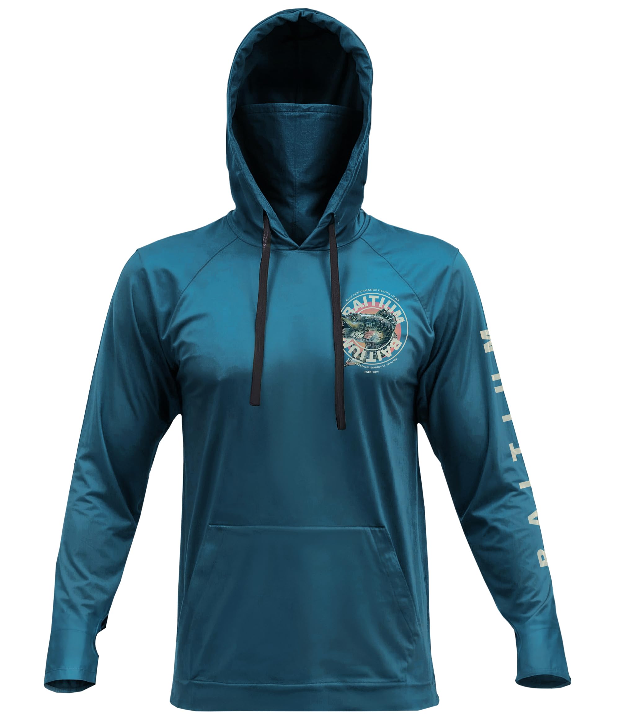 Fishing Shirts for Men,UPF50 Hooded Long Sleeve with Gaiter, Sun Protection Dry Fit Apparel, Cooling Moisture Wicking with Face Mask, Fishing Clothes for Men - Bass (Small, Teal)
