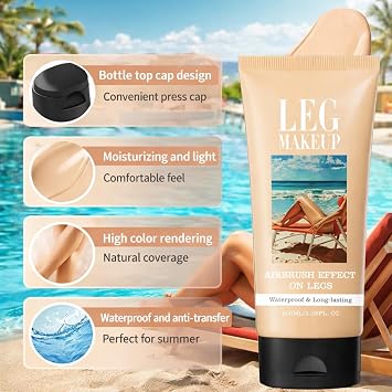 Leg Makeup Waterproof No Transfer,Body Coverage&Leg Foundation Waterproof Full Coverage Concealer,Sweat-Proof Long-Lasting Leg&Body Makeup for Veins Cover Up,Easy Use,Naturally Blends Skin(Medium Tan)