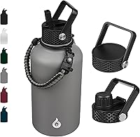 Vista 47 de BJPKPK - Botellas de agua aisladas con tapa con popote, botella grande de metal de 32 onzas con 3 tapas, termo reutilizable sin fugas y sin BPA