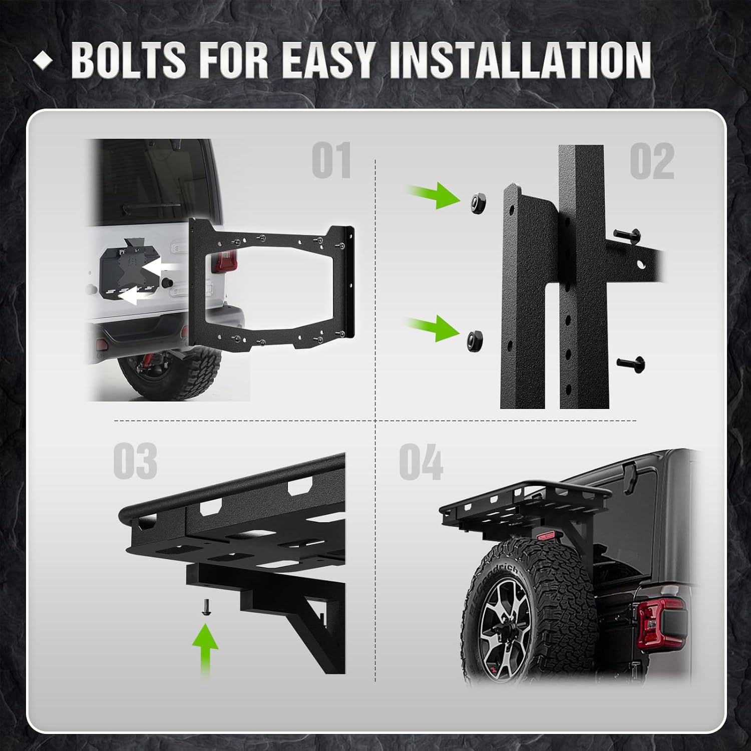 for Wrangler JL Spare Tire Cargo Rack Rear Luggage Basket on OE Tailgate Compatible with 2018 2019 2020 2021 2022 2023 2024 2025 2026 Jeep Wrangler JL & JLU 2/4 Doors, Cargo Storage Carrier