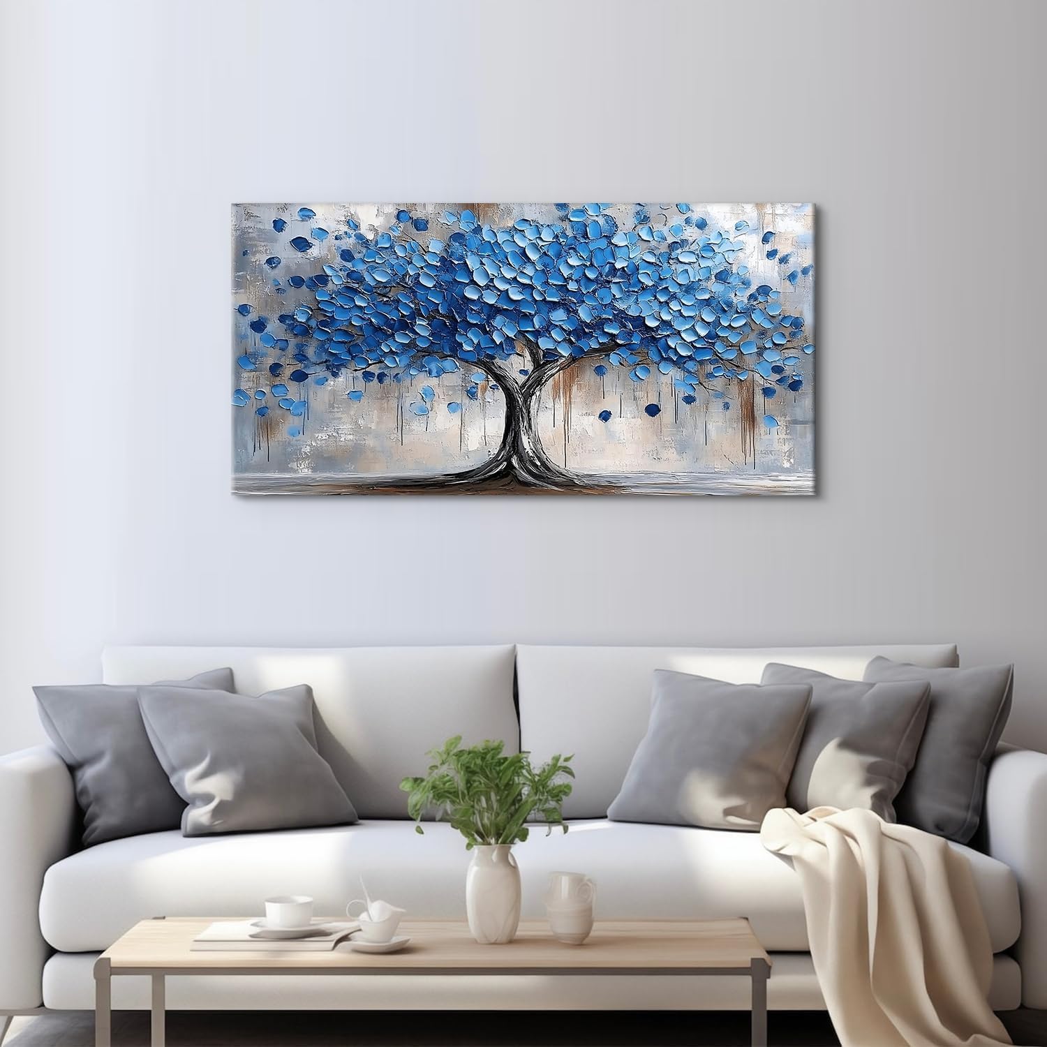 Arbre De Vie Bleu Marine Avec Cadre Tableaux Sur Toile Abstrait Nature Arbres Paysage Art Mural Arbre En Fleurs Impressions Sur Toile Art Mural Moderne Bureau à Domicile Salon DéCorations 50x100cm