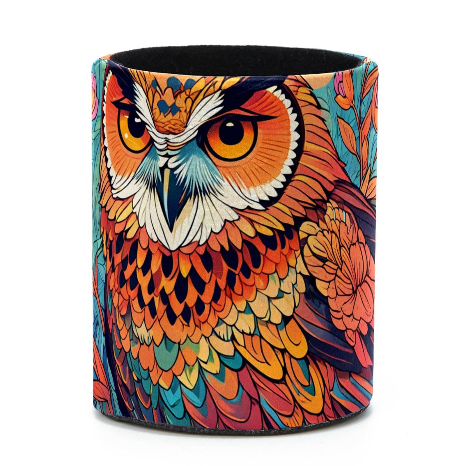 VAPOKF Round Pencil Holders for Desk, Drawing Owl Pen Holders Pen Pot Makeup Brushes Storage Desktop Stationery Supplies Organiser for Home Office