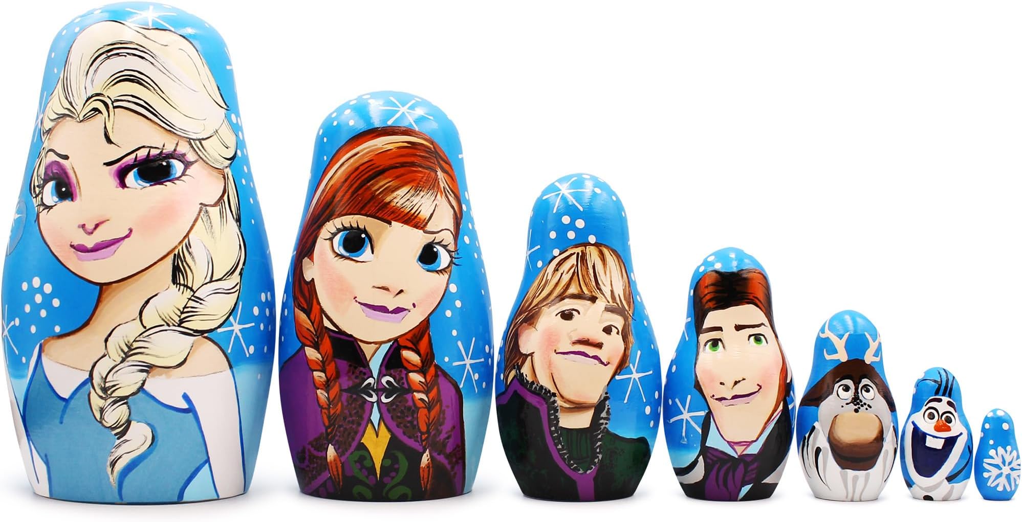 Matryoshka Russian Nesting Doll Babushka Beautiful Cartoon Characters Frozen Elsa Elza 7 Pieces Pcs Wooden Hand Painted Souvenir Craft Gift
