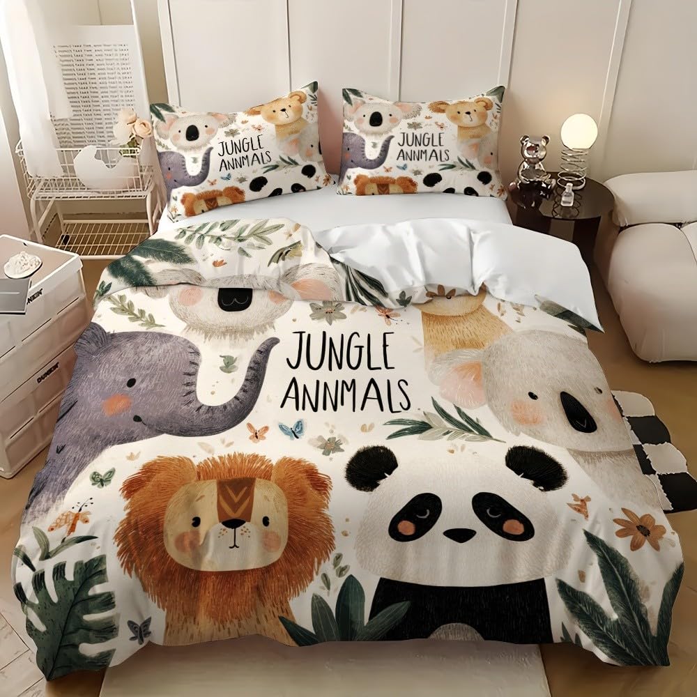 Housse de couette 90x190 animaux parure de lit enfant fille blanche 3 pièces