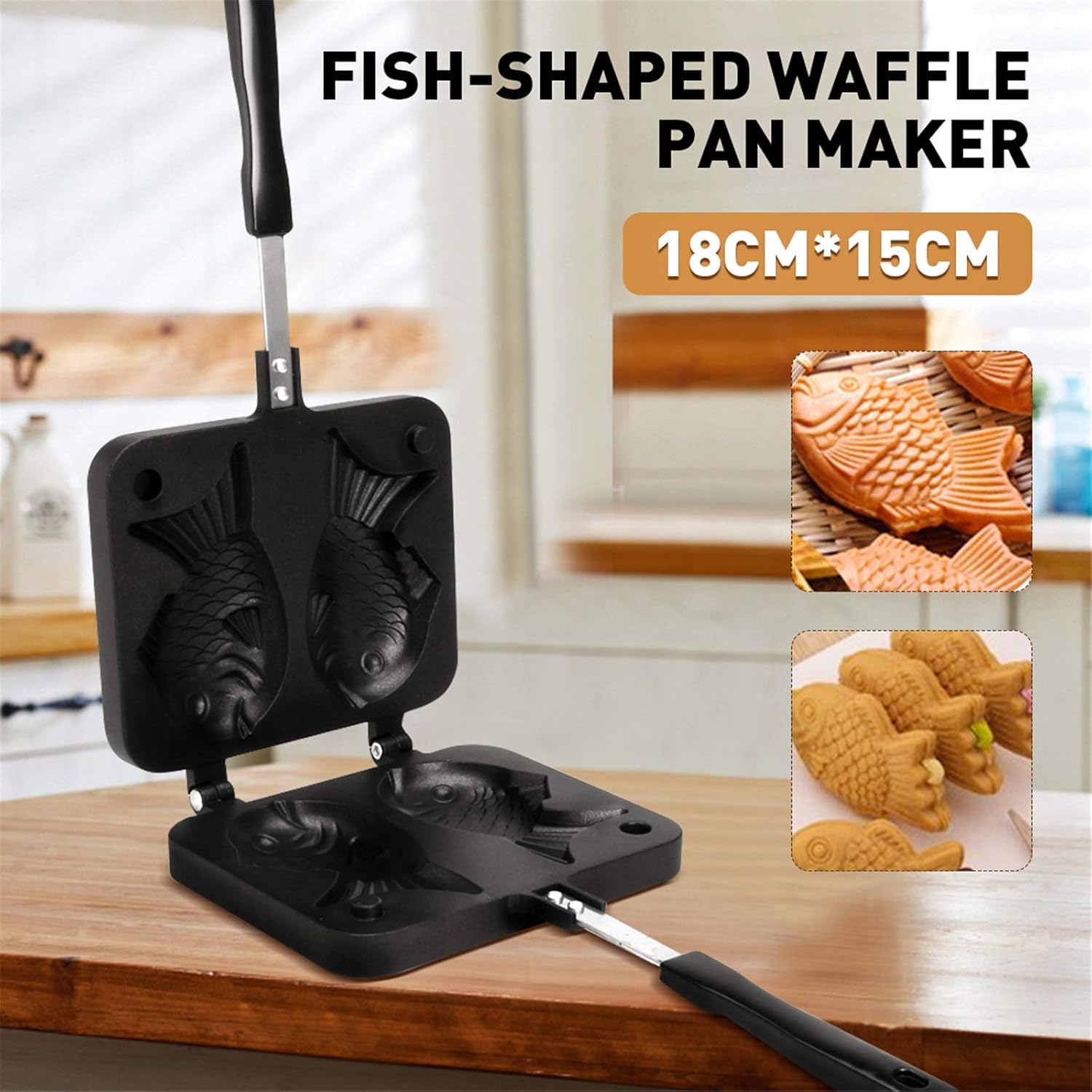 Non-Stick Waffle Maker Double Fish Shaped Hot Dessert Waffle Cake Maker Pan Pancake Double Pan Fry Pan Dessert Cooking Pan Plate.