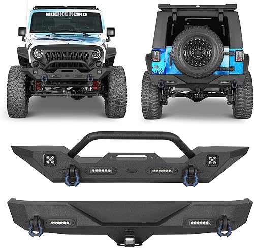 Hooke Road Wrangler JK- Combo de parachoques delantero parachoques trasero con todas luces LED Hooke Road Wrangler JK- Combo de parachoques delantero parachoques trasero con todas luces LED