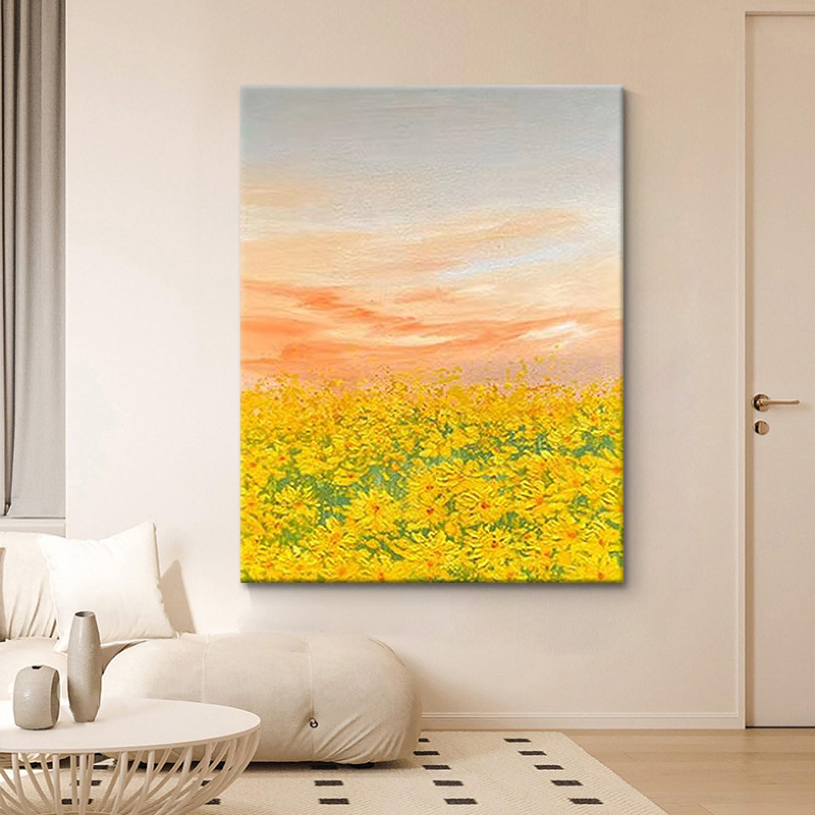 Peinture à l'huile tournesol fait main grand format pour salon