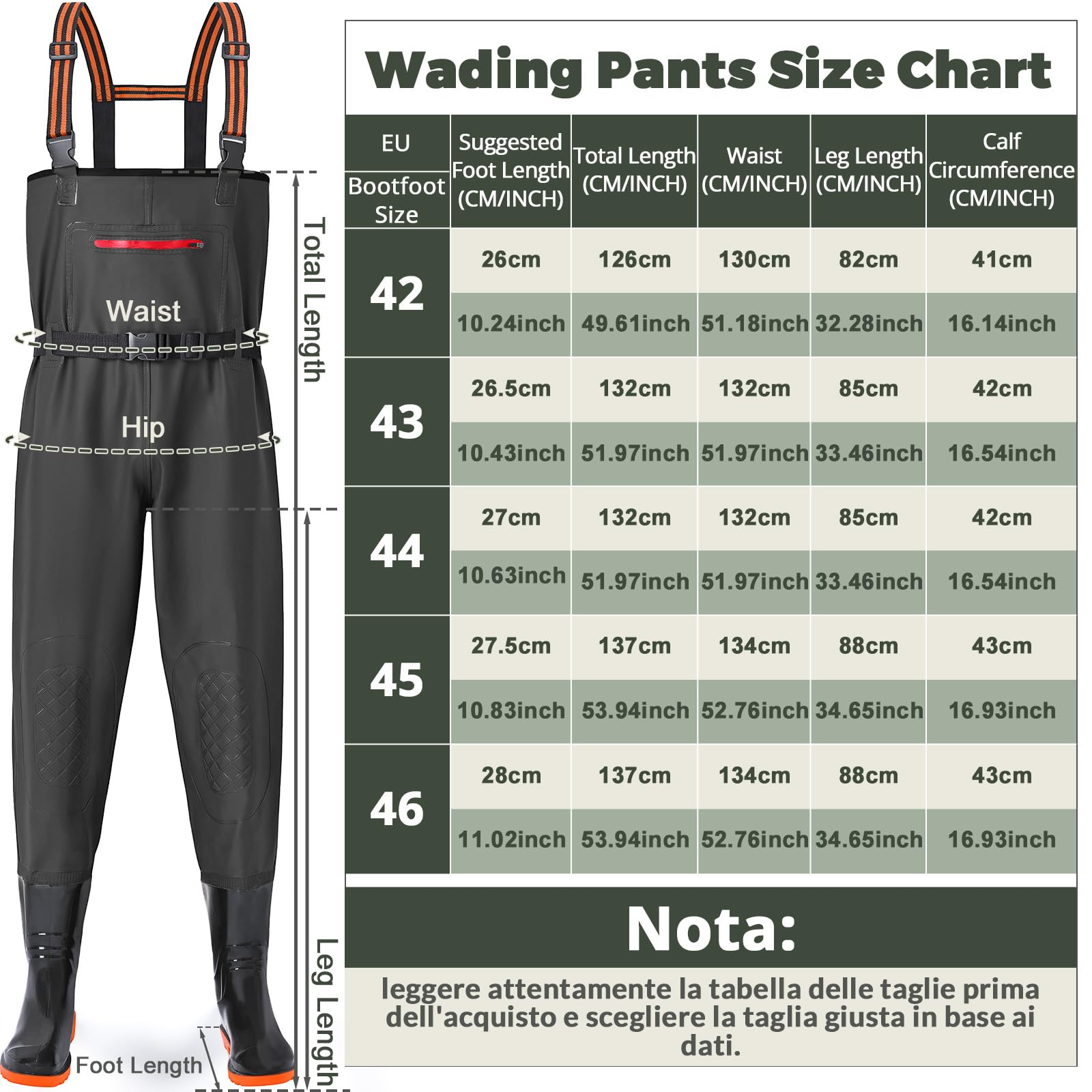 YOOHBERRYS Waders Pesca da Uomo, Waders da Uomo con Stivali da Pesca 42-46, Waders Trampolieri da Pesca, Pantaloni Impermeabili Antiscivolo Regalo per Amanti Pesca Sportiva