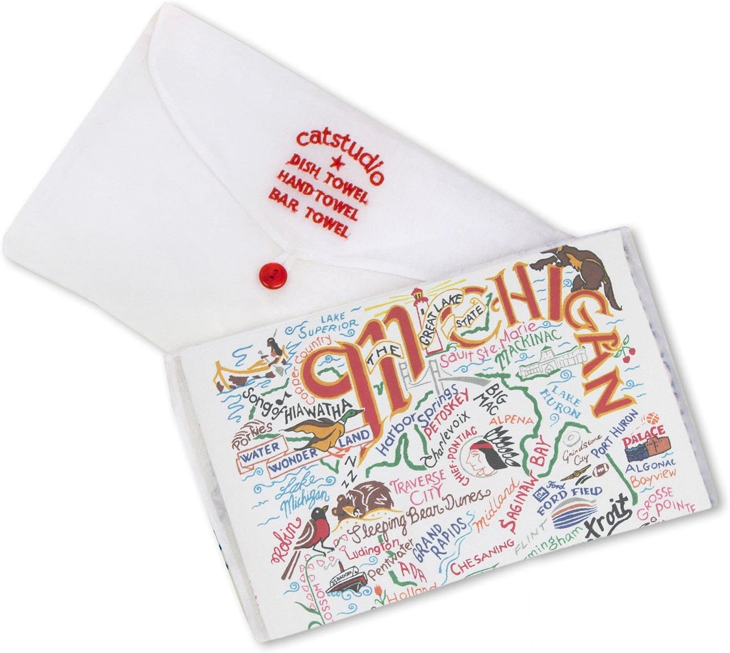 Catstudio Michigan Dish Towel - U.S. State Souvenir Kitchen and Hand Towel, Perfect Tea Towels for Michigan Lovers, Travel Souvenir, Housewarming Gifts, Couple Gifts