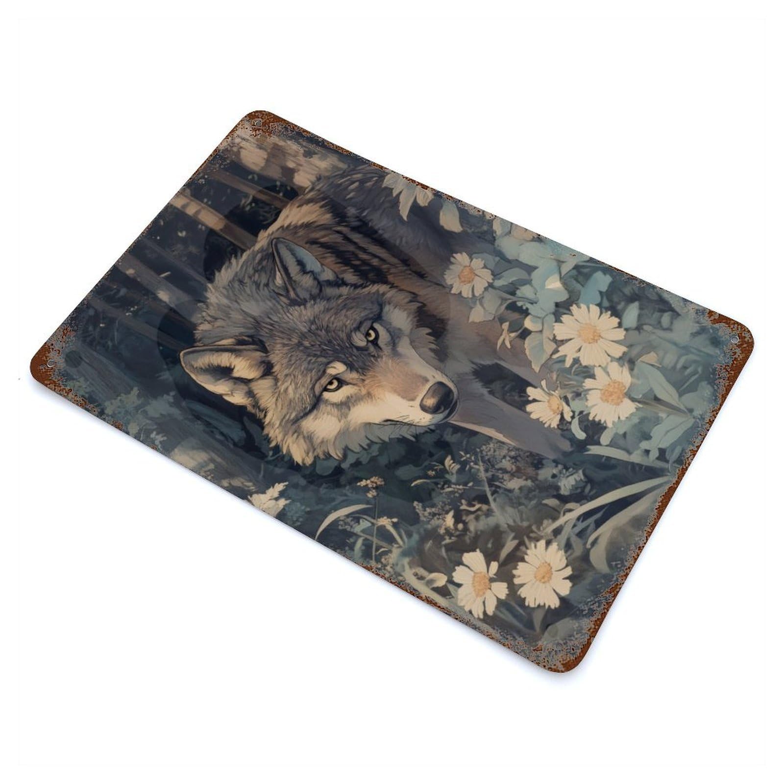 Vintage Rust Metal Sign Wolf in The Woods 11.8"x7.9", Shabby Chic Decor for Cafe, Home Bar And Lounge Decor