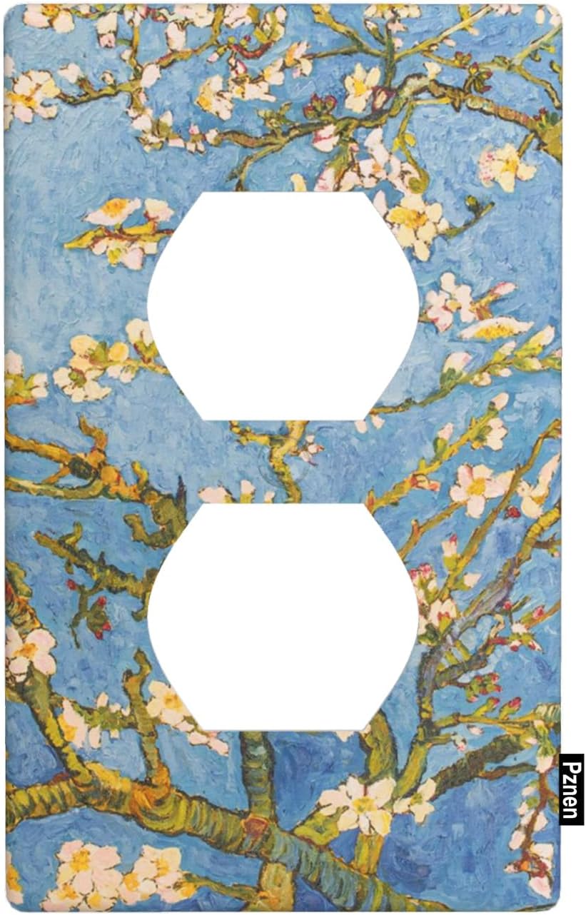 Van Gogh Almond Tree Blossoms Wall Plate Cover White Floral in Blue Outlet Covers 1-Gang Switch Plug Duplex Cover Home Bedroom Bathroom Kitchen