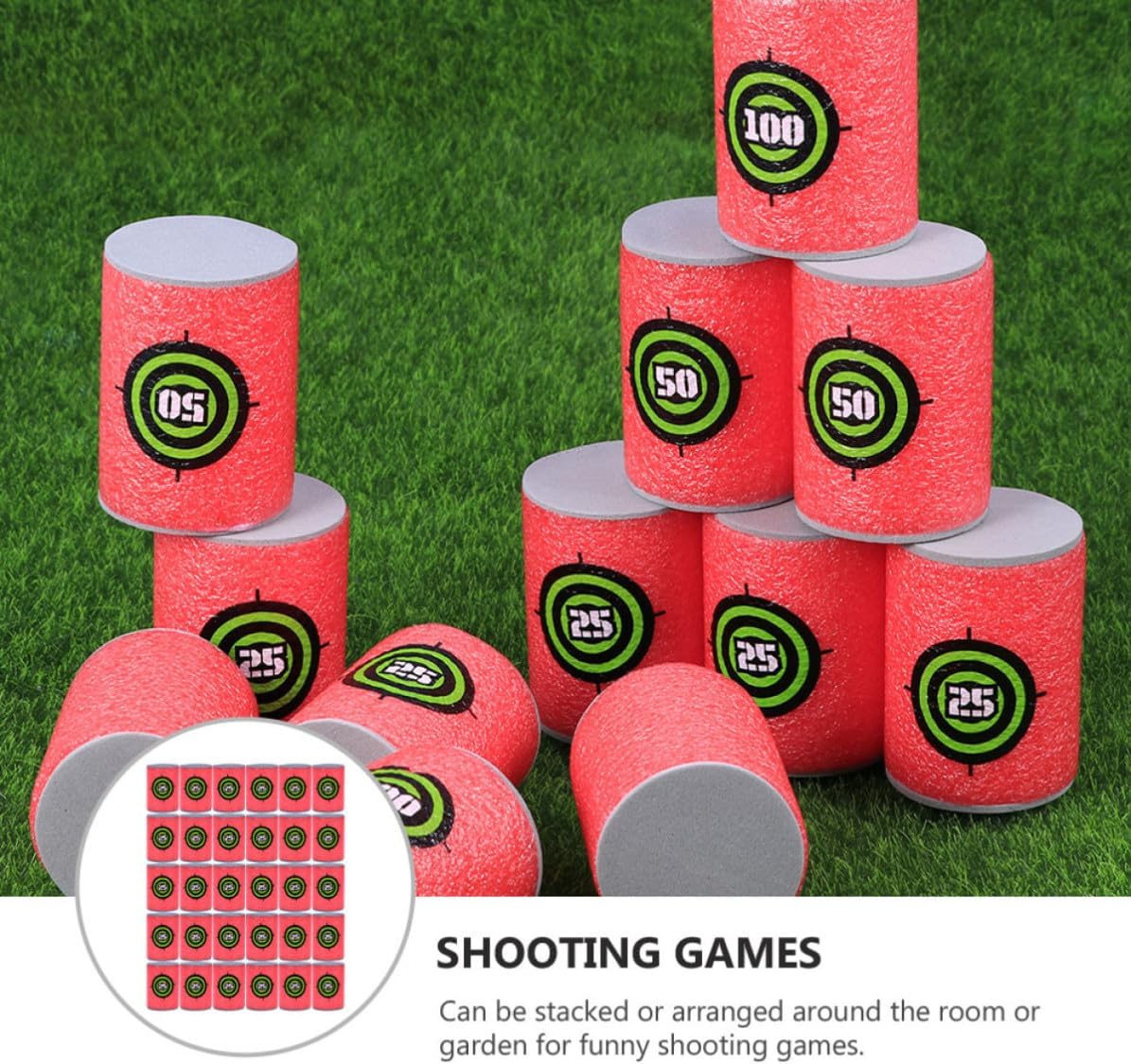 30pcs Red Eva Foam Shooting Target Numbered Can Set | Stackable, Arrangeable Layout, Room and Garden Use, Eyesight Practice, Soft Foam Build