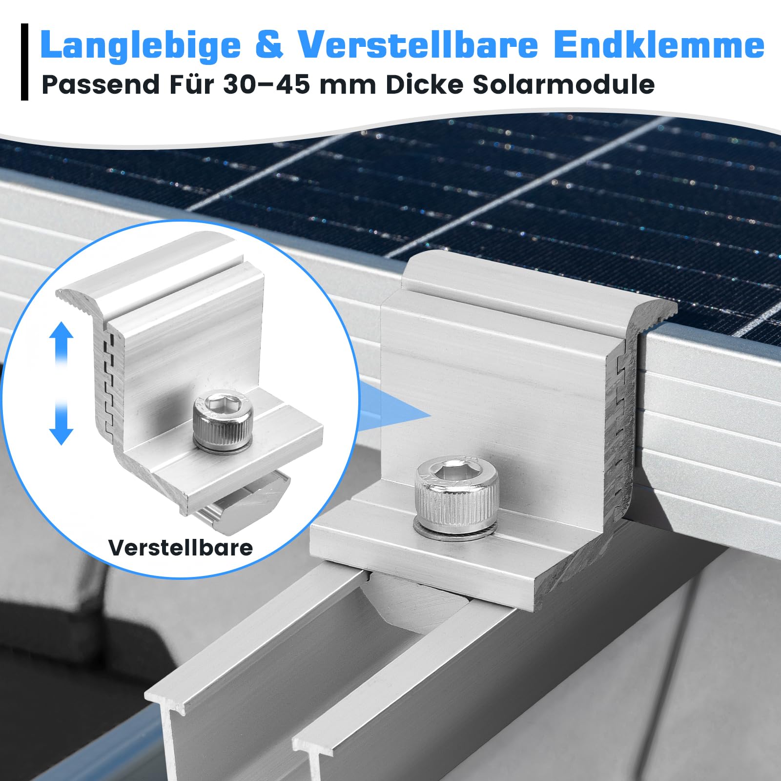 Solarmodul Halterung Set Für 2 Module, Geeignet Für Farbige Stahlziegeldächer, Blechdach, 200MM Alu Solar Halterung Anwendbar Solarmodule Dick 30-45mm, Verstellbar Solarpanel Halterung Set
