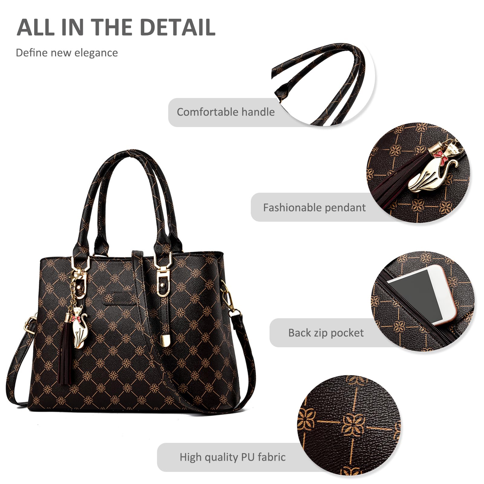NICOLE & DORIS Borsa Mano Donna Borsa a Tracolla Borsa Donna Elegante Borse Tote Media Borse a Spalla in PU Pelle Borsetta da Giorno con Ciondolo Beige con Marrone