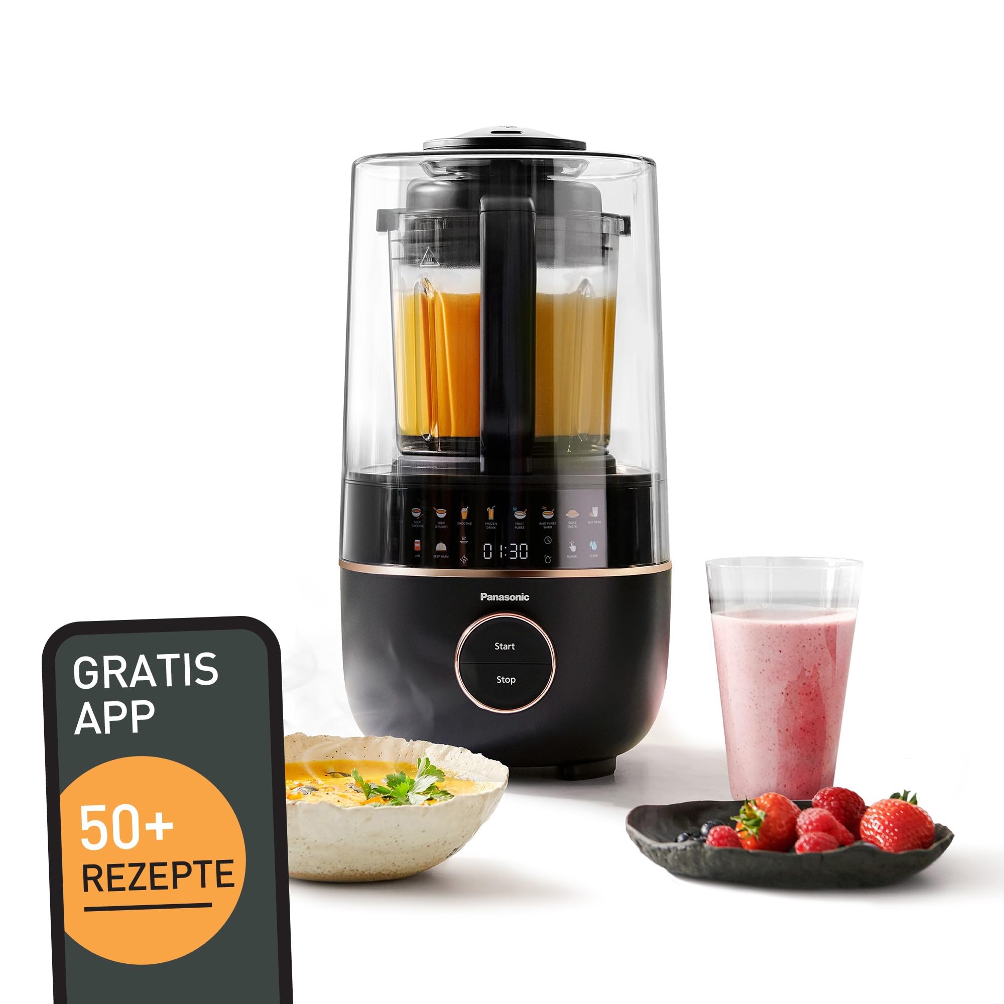 Panasonic MX-HG4401KXE Standmixer 1.2 l 800W Leiser Mixer Heiß & Kalt 9 Programme Schwarz Roségold