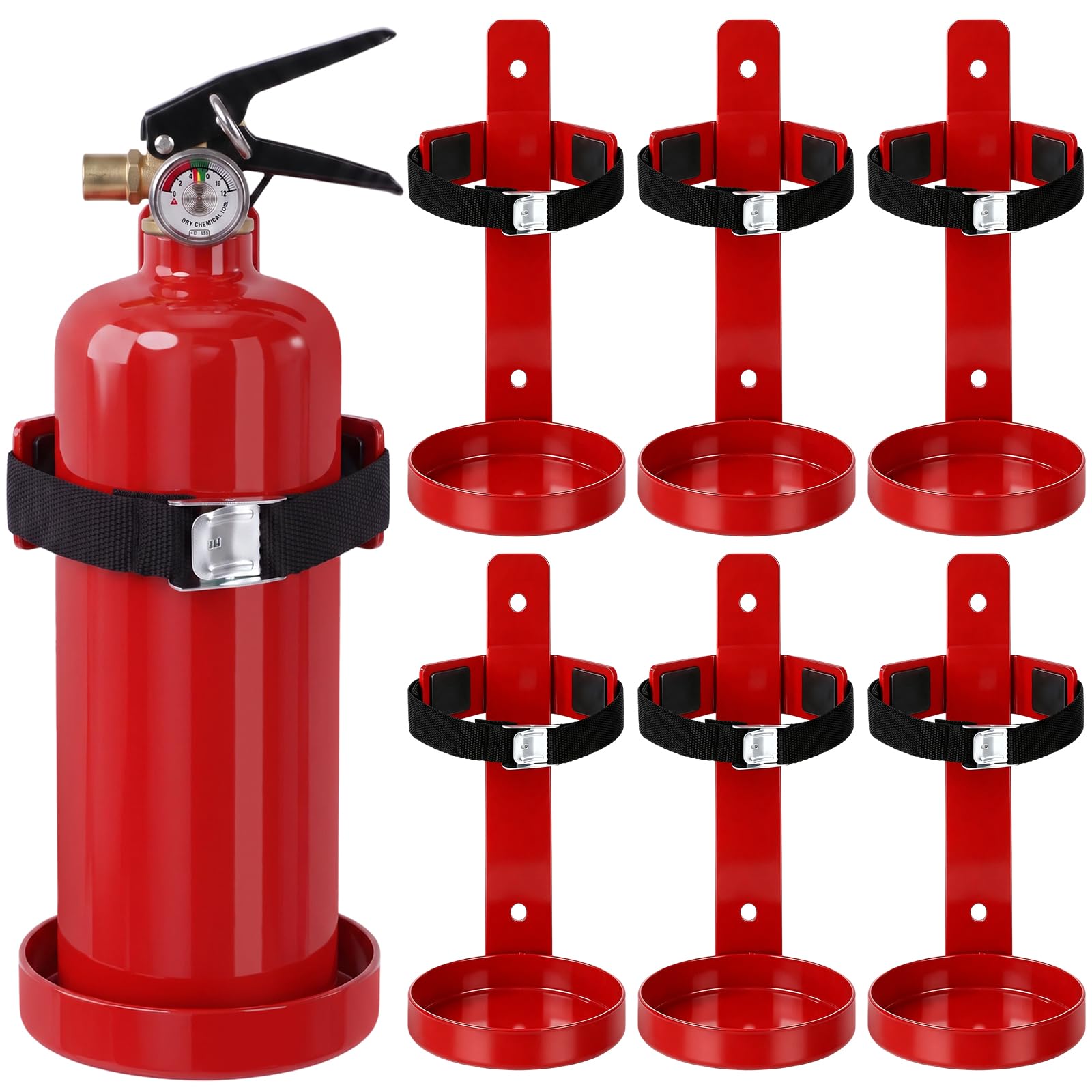 6 Pack Fire Extinguisher Mount Bracket Bulk, Wall Mount Metal Bracket for 2.5 lb Extinguishers Heavy Duty Quick Release Fire Extinguisher Holder for Home, Truck, Rv, Boat, Marine