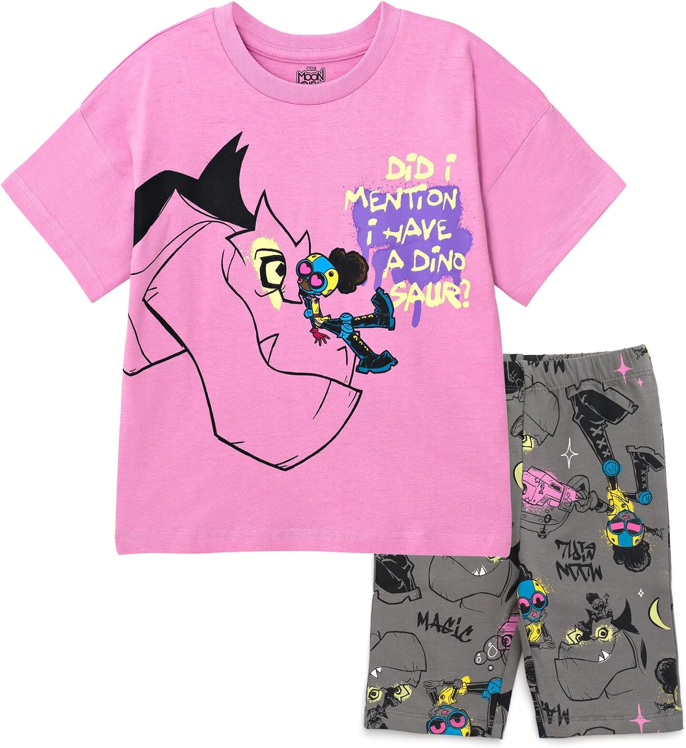 Marvel Girls Oversized Drop Shoulder T-Shirt and Bike Shorts Outfit Set Toddler to Big Kid Sizes (2T - 14-16)