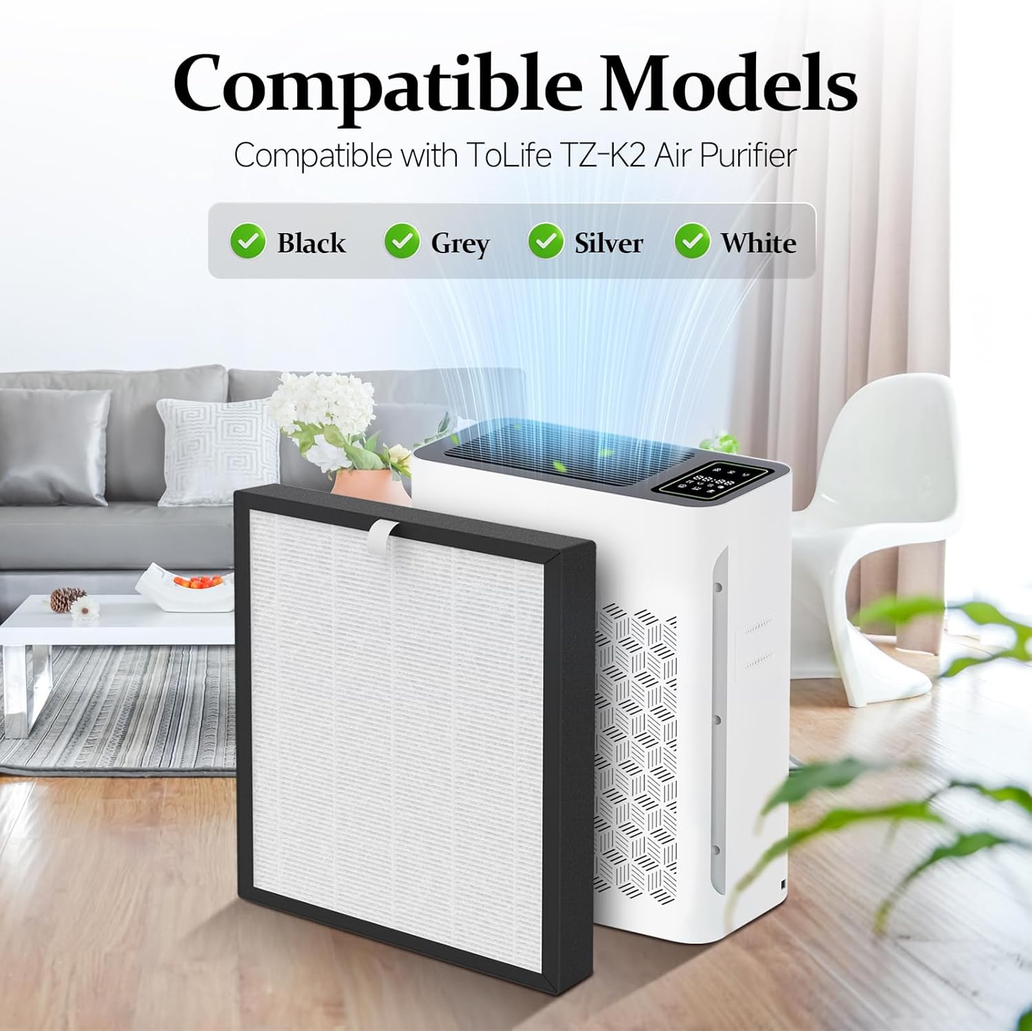 SAKEGDY TZ-K2 Replacement Filter Compatible with ToLife Air Cleaner Purifier TZ-K2, 3-in-1 High-Efficiency H13 HEPA TZ-K2 Filter, Activated Carbon and Pre-Filter, TZ-K2-A Replacement Filter, 4 Packs - Image 2