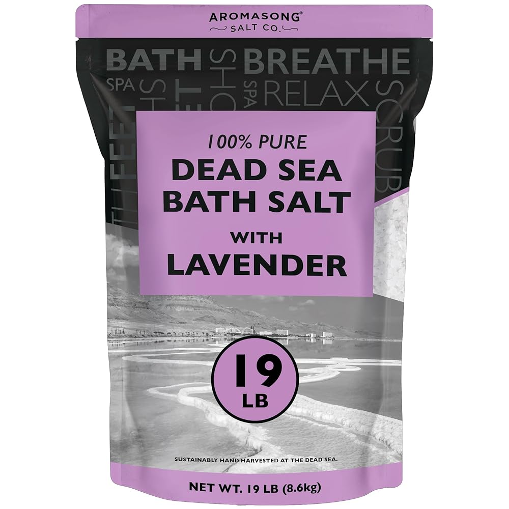 Aromasong Pure Dead Sea Salt for Soaking with 100% Natural Lavender, 19 LB - Spa Bath Salt Fine Grain - Body Wash Scrub - Soak for Women & Men- Bulk Resealable Pack