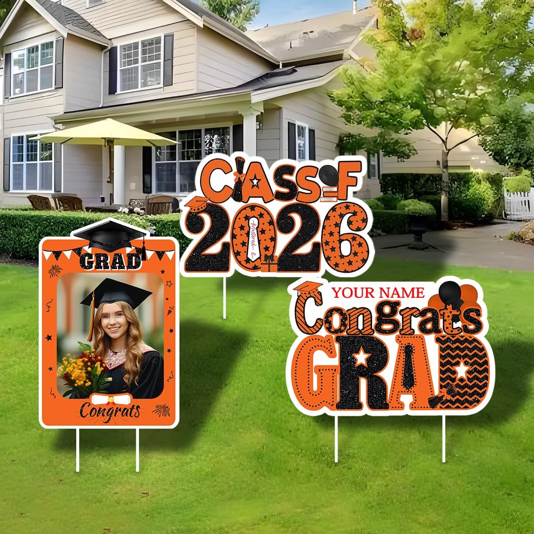 Amazon.com : AUBAO Custom Graduation 3Pcs Yard Sign with Photo Name ...