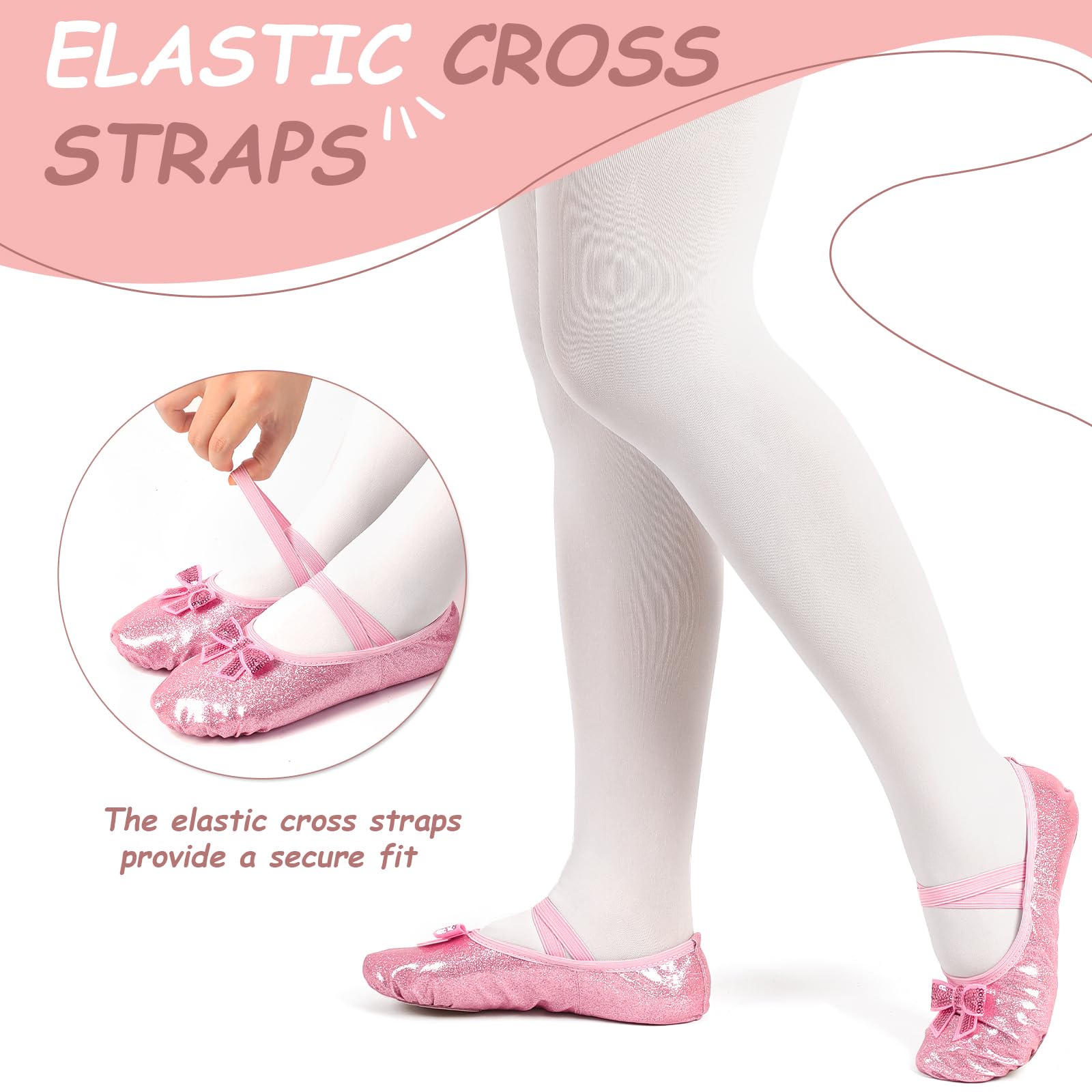 Zapatos de ballet para niñas, niños pequeños, diseño brillante con un bonito arco dividido, zapatos de baile para la práctica de baile, ballet, espectáculos en el escenario, gimnasia