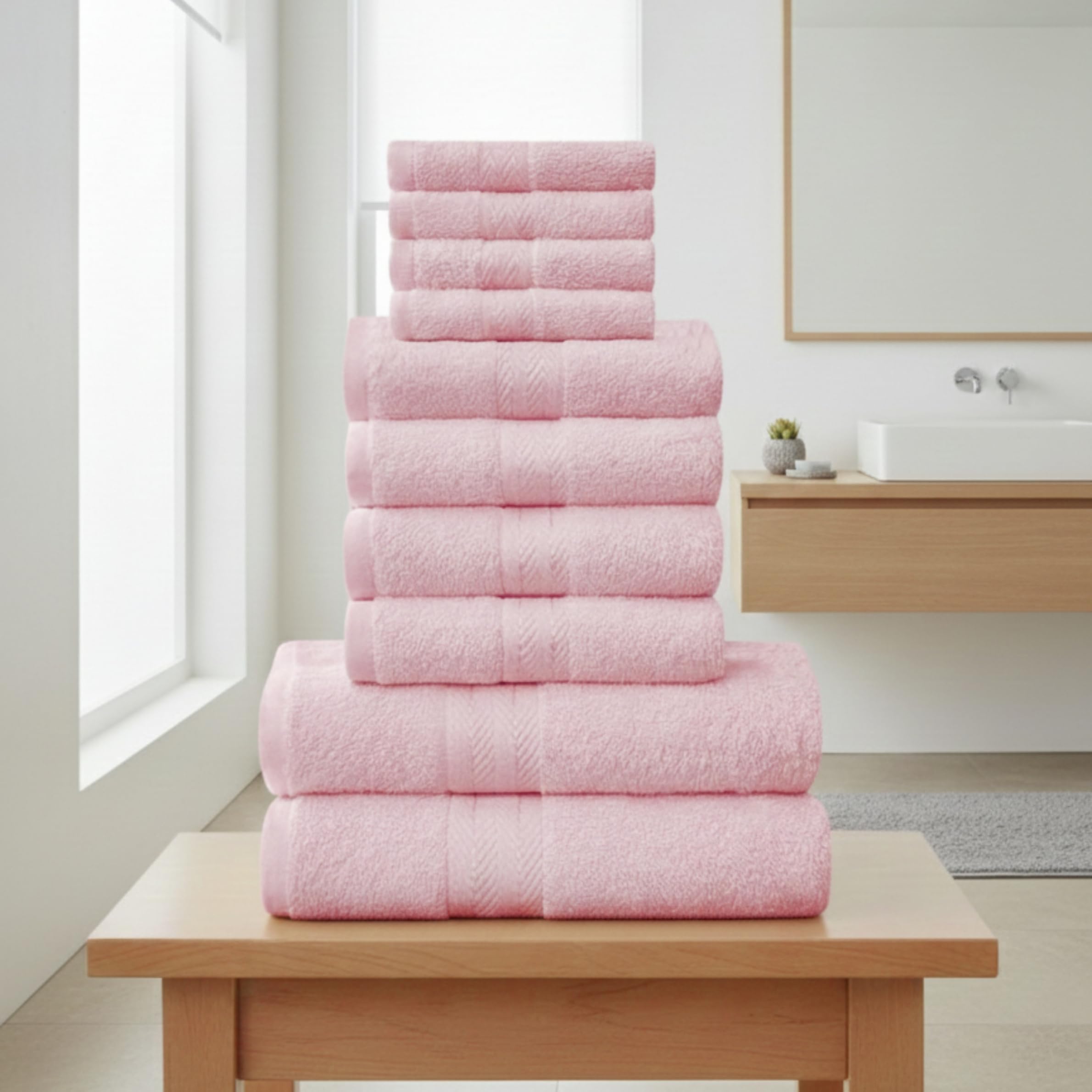 Luxury 10-Piece Egyptian Cotton Family Towel Set – Ultra Soft & Highly Absorbent Bathroom Towels | 4 Face Towels, 4 Hand Towels, 2 Bath Towels | Premium Quality, Durable & Machine Washable (Pink)