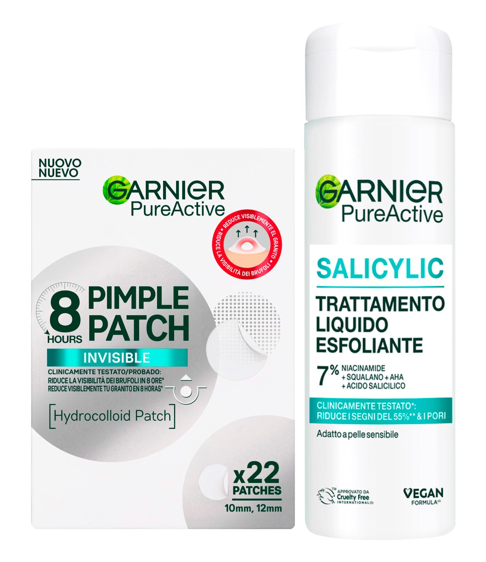 Garnier PureActive Salicylic płyn złuszczający przeciw objawom trądziku i porów z niacynamidem 120 ml + 22 pryszcze hydrokoloidalne plastry na pryszcze - zestaw 2 szt