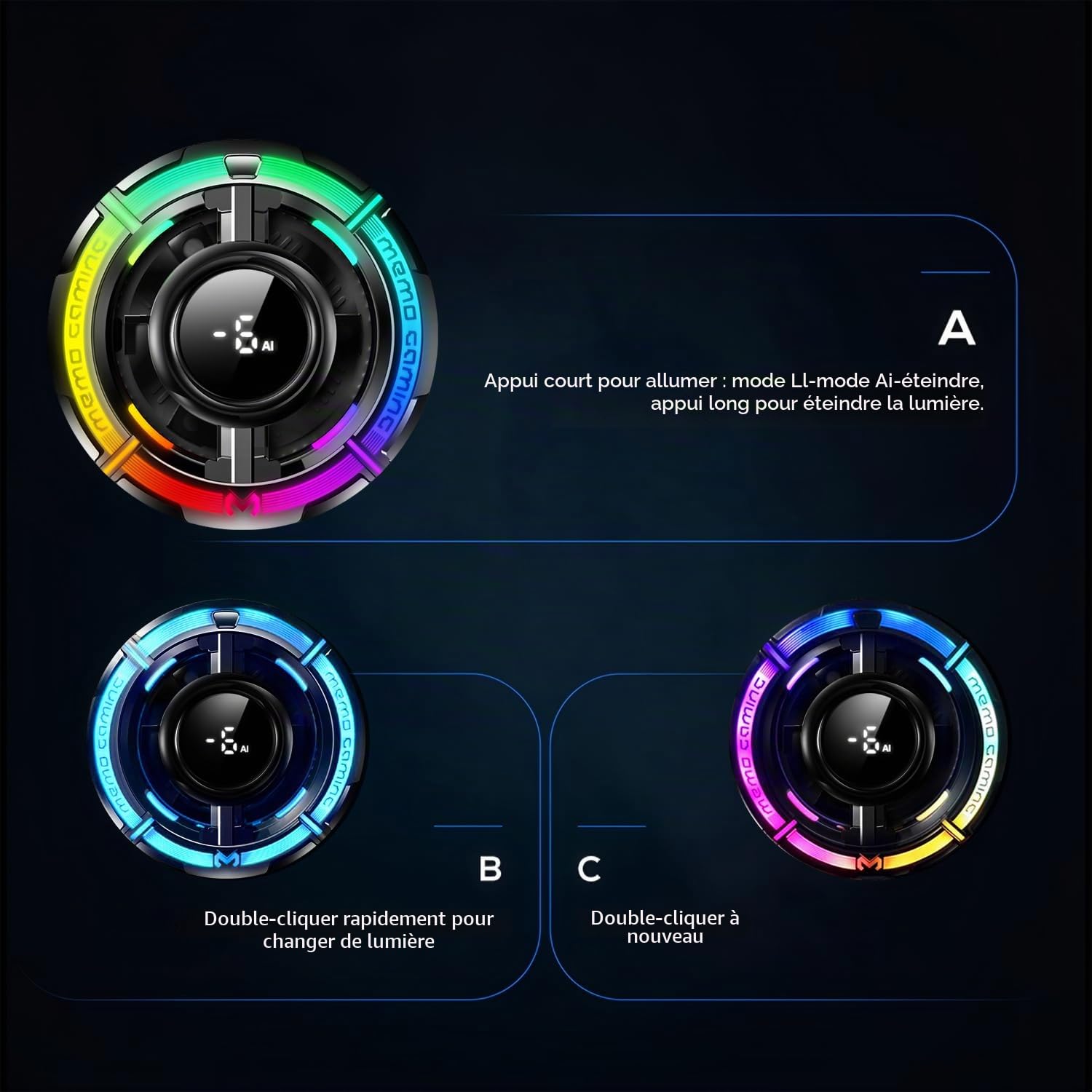 Refroidisseur Telephone Magnétique, Ventilateur Telephone Portable avec éclairage RGB, à Faible Bruit avec Contrôle Température Intelligent Phone Cooler, Anneau & Clip Gilt für iPhone 16 17Pro Max