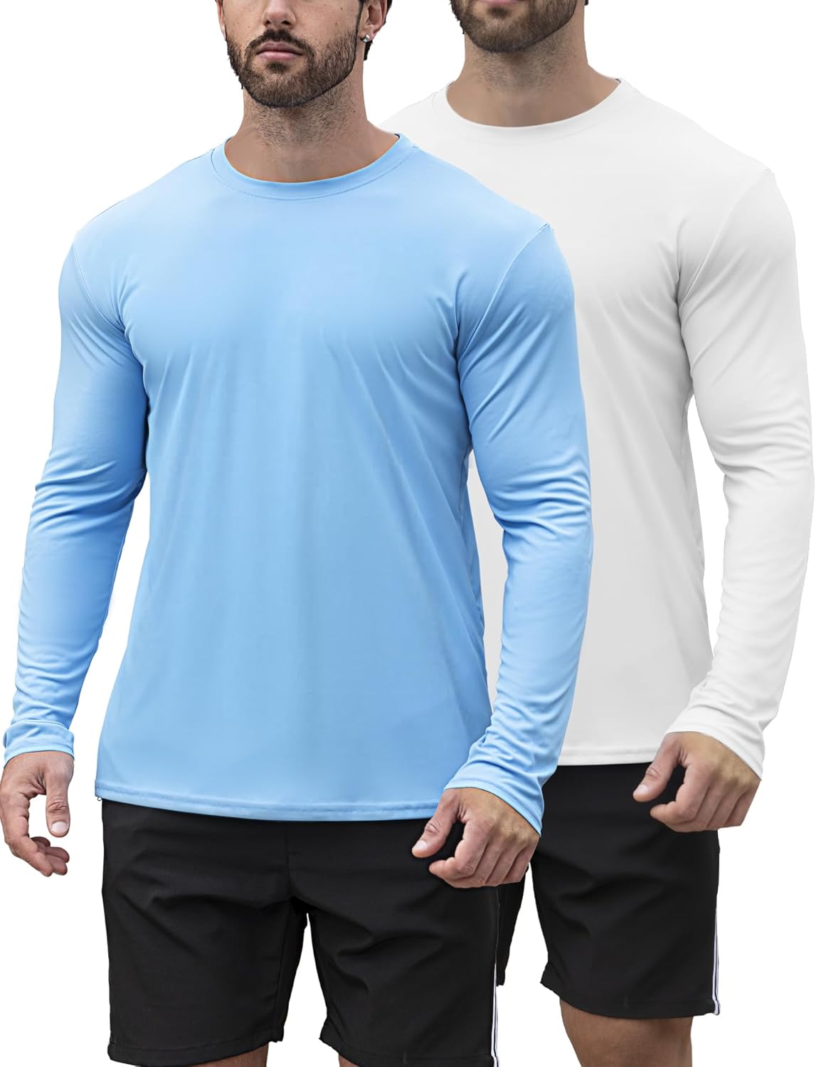 HOPLYNN 2 Pack Men's UPF 50+ Rash Guard Quick-Dry Long Sleeves Shirts, Swim Fishing Shirts UV Sun Protection Shirts for Men