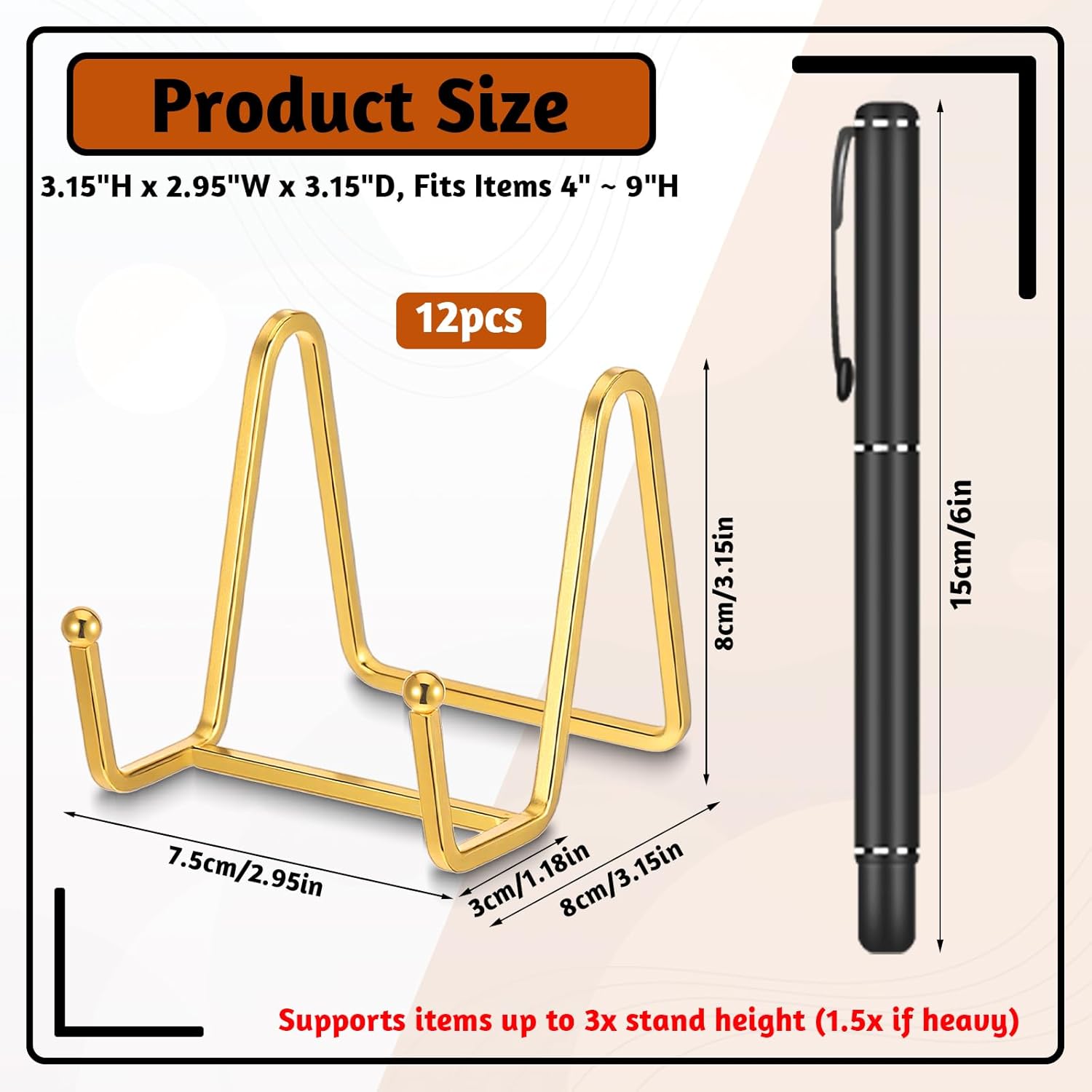 12 PCS Gold Plate Stand, 3 Inch Small Easel Stand Photo Stands for Table Display Small Easels for Display Decoration for Kitchens, Living Rooms, Desks, Offices, Dining Rooms and Cafes