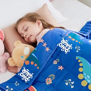 HOSUKKO 5 lbs Blue Dinosaur Weighted Blanket for Kids - 36x48 Inch Breathable Microfiber, 7-Layer Hug