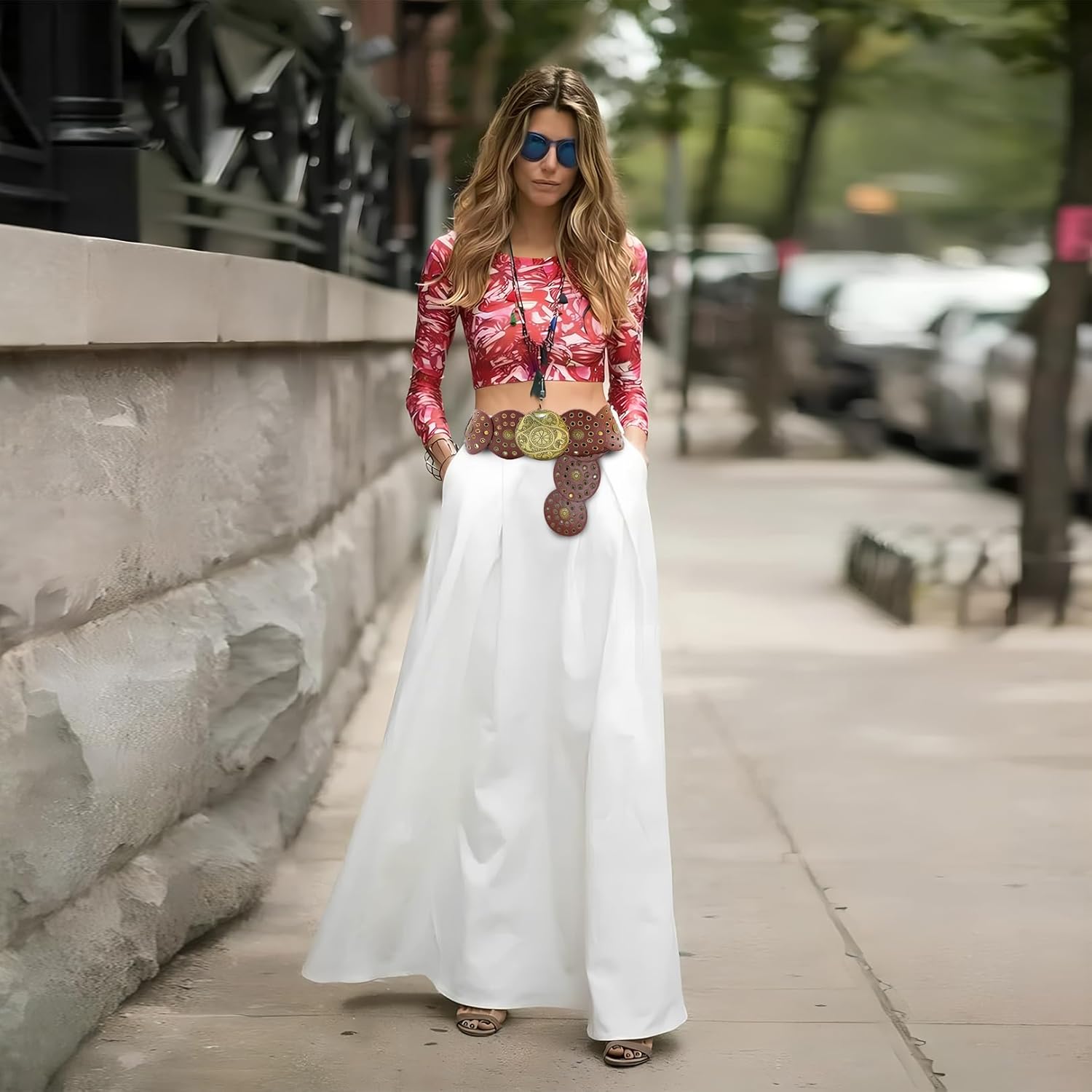 Western Wide Disc Belts for Woman,Brown Leather Hollow Out Round Chunky Belts for Women, Vintage Western Belt Boho Country Waist Belts,Concho Waist for Women,for Dress and Cowgirl Outfits - Image 7