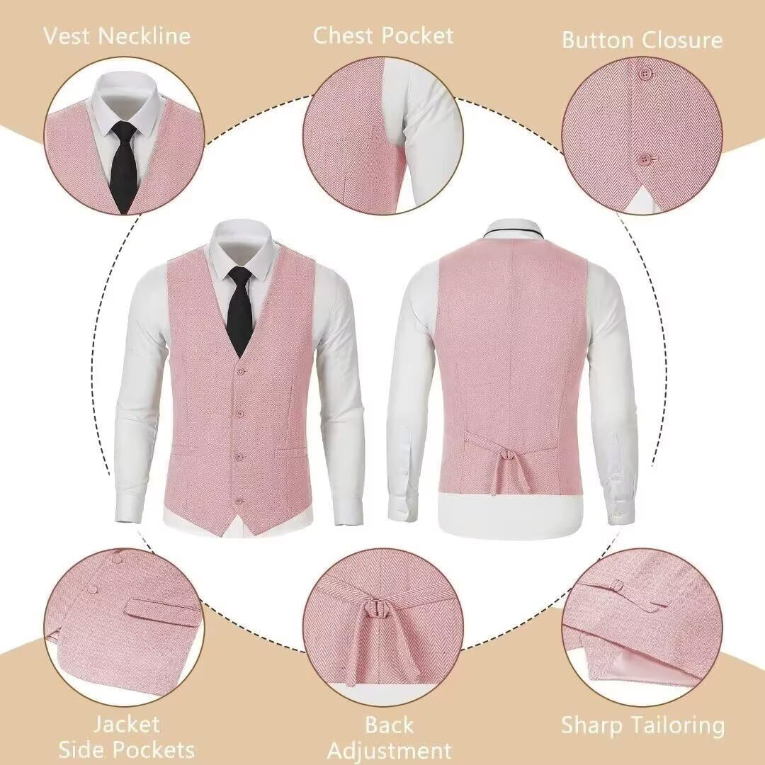 Retro Men Suit 3 Piece Tweed Herringbone Men's Suits Wool Jacket Tuxedos Wedding Grooms Blazer Vest Pants Set Prom - Image 4