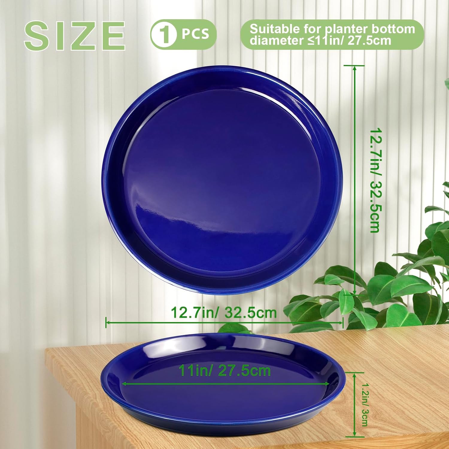 Plant Pot Saucer 12 inch - Ceramic Plant Saucers for Indoors Outdoors Plant Drip Tray for Pots Plant Dish to Catch Water Large Flower Pot Saucer for Water Drainage Blue image 2