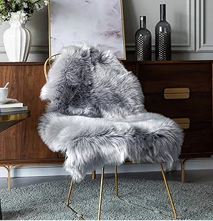 J-MOOSE Faux Peau de Mouton en Laine Tapis (65 x 100 cm) Imitation Toison Moquette Fluffy Soft Longhair Décoratif Coussin de Chaise Canapé Natte (Gris, 65 x 100 cm)