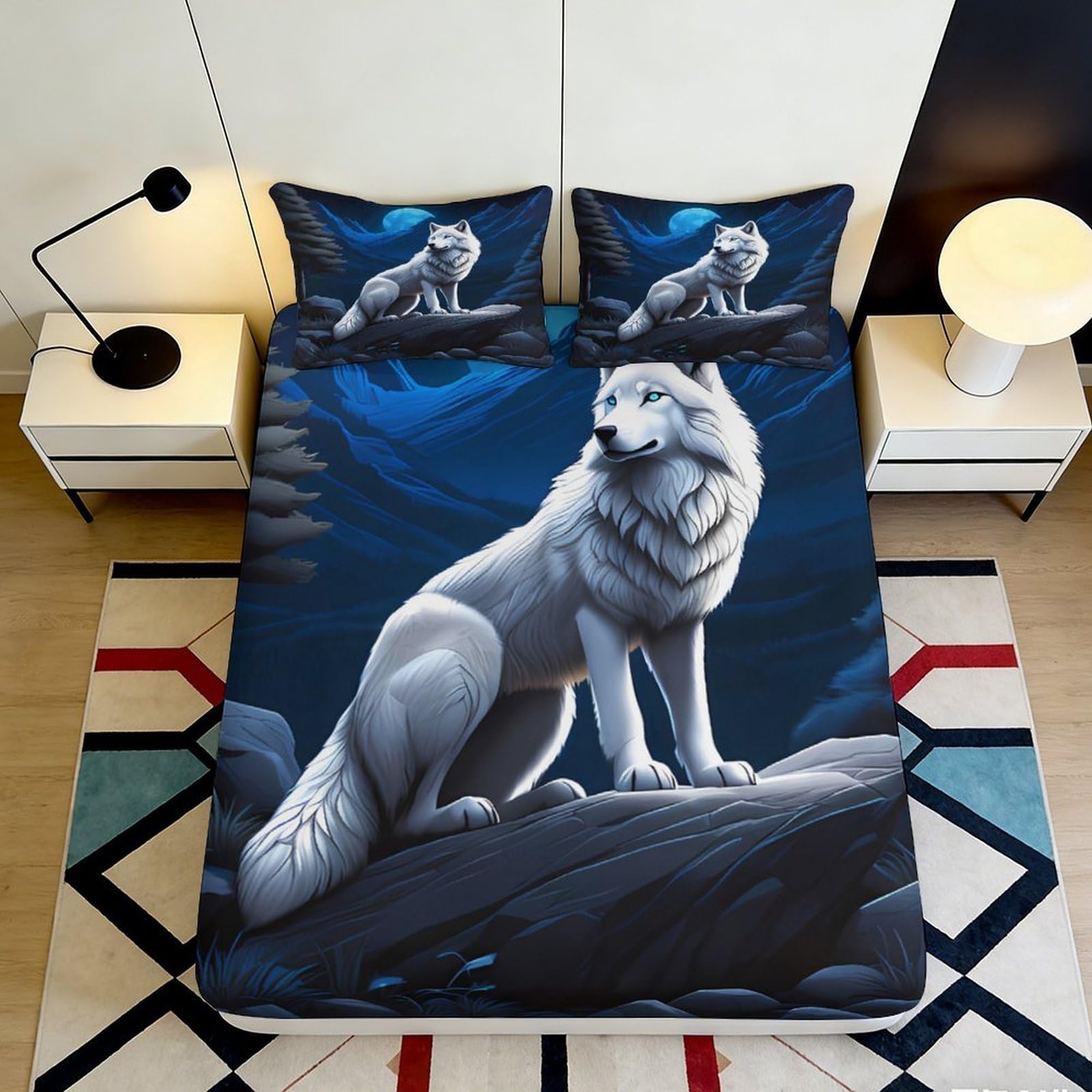 Jqzkxnhpbr Style-3 3D Printed Wolf Moon Fitted Sheet Microfiber Soft Breathable Forest Night Mattress Cover For Bedroom Decor 90X200x25cm