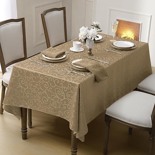 Romanstile Mantel rectangular de jacquard de otoño, resistente al agua, elegante, con patrón rizado, mantel decorativo de poliéster circular de vid