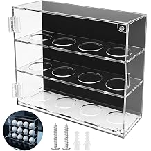 Golf Ball Display Case, 3-Tier 12-Slot Wall Rack, Clear Acrylic Dustproof