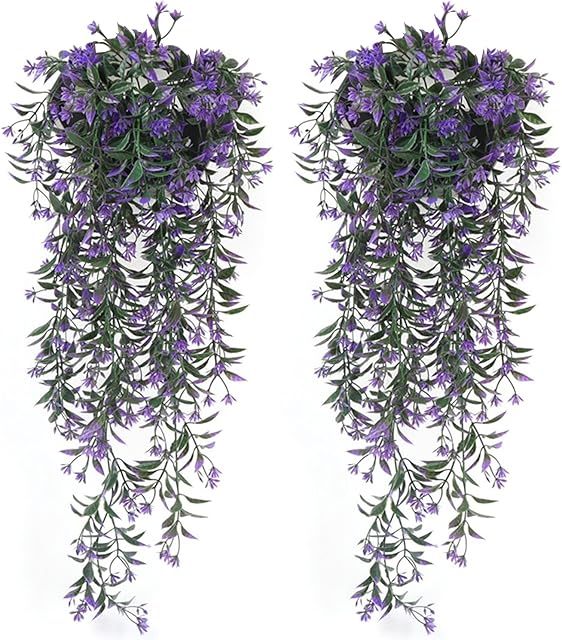 Souarts 2 PCS Artificial Hanging Vines Plants Fake Trailing Weeping Ivy Garland Drooping Plants Wall Hanging Greenery Plants for Garden Home Hanging Basket Decoration