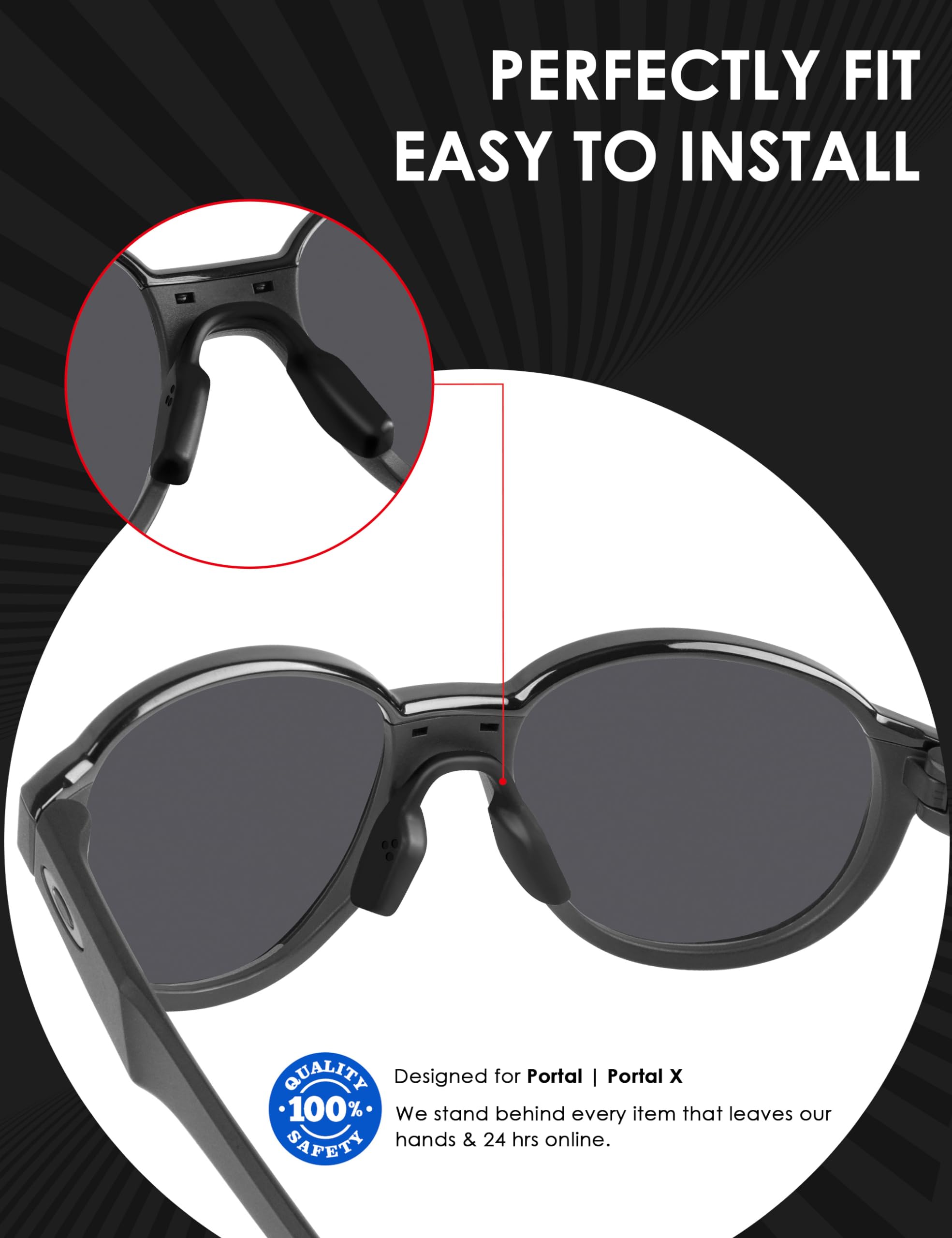 BLAZERBUCK Replacement Nose Piece Nose Pads for Oakley Portal OO9446/Portal X OO9460 Sunglass - Low Bridge Black + Black