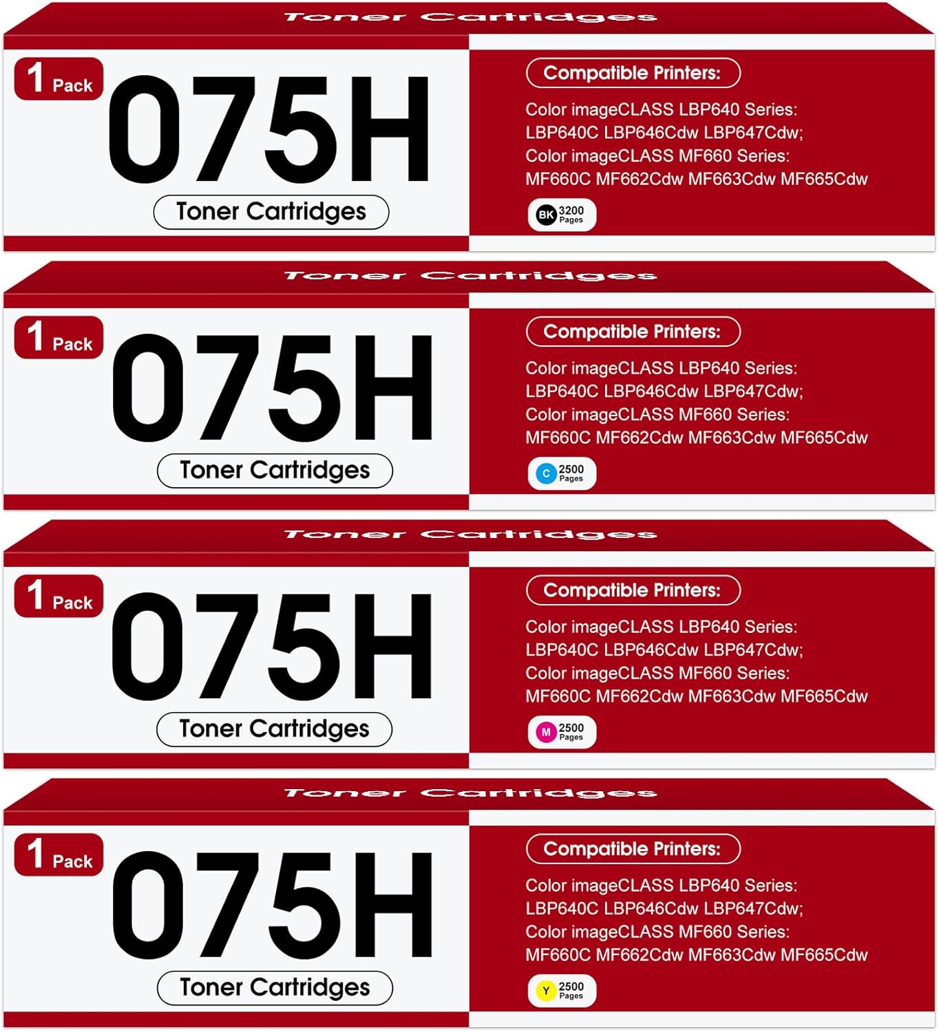 075H Toner Cartridge Set 4-Pack Compatible for Canon 075H 075 High Capacity Toner for Color imageCLASS LBP646Cdw MF663Cdw MF665Cdw MF662Cdw LBP647Cdw LBP640c MF660c Printer (Black Cyan Magenta Yellow)