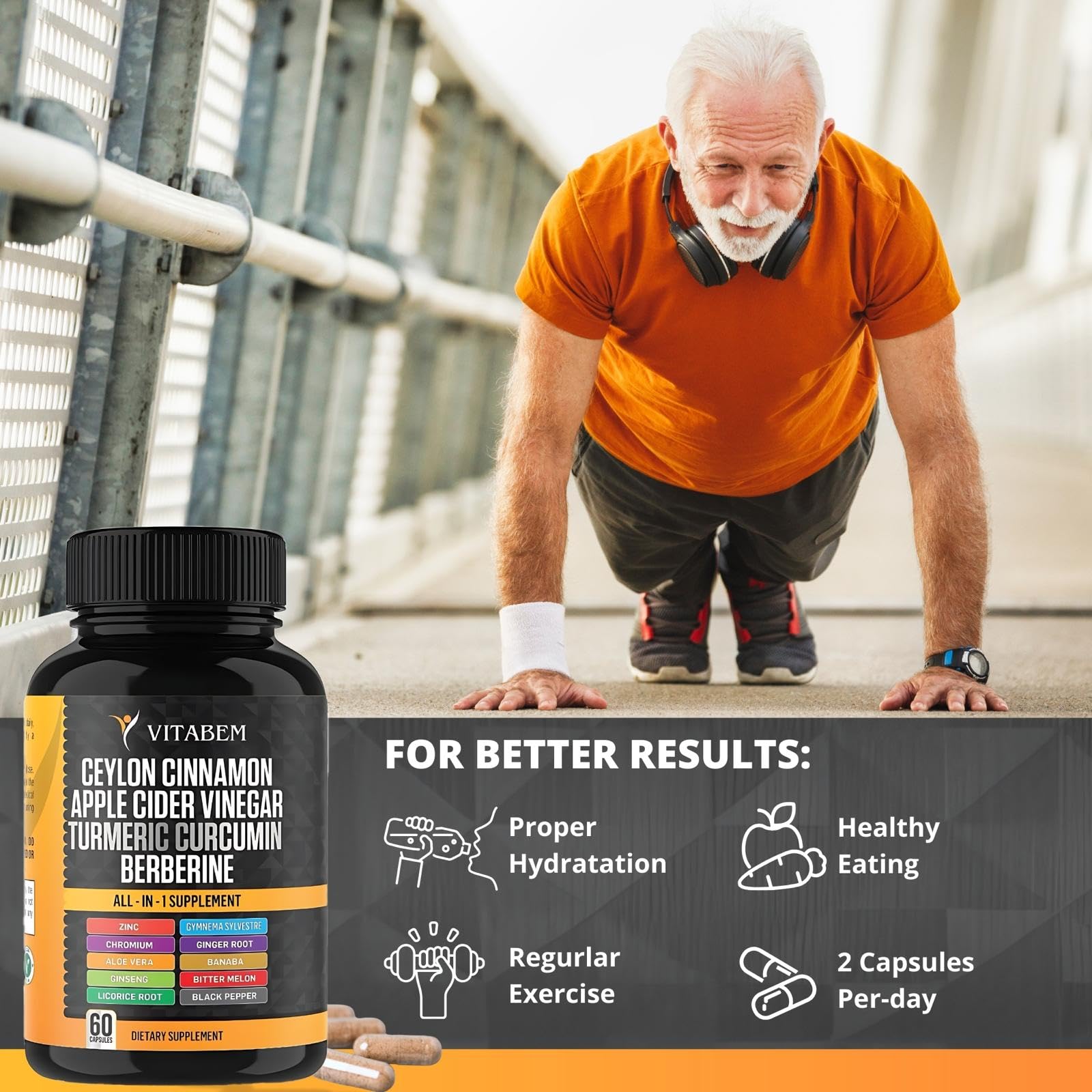 Ceylon Cinnamon Capsules 3000mg Turmeric 3000mg Apple Cider Vinegar 3000 mg Ginseng 2000mg Aloe Vera 2000mg Berberine Supplement 1200mg + Banaba | Bitter Melon | Gymnema | Ginger Root - 60 Count — Amazon image 5