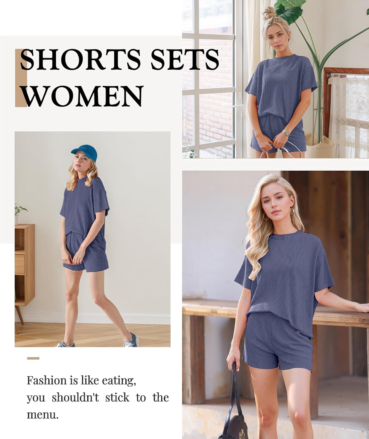MARZXIN Women 2 Piece Shorts Set 2026 Casual Summer Cruise Outfits Ribbed Loose Short Sleeve Pocket Matching Lounge Sets - Image 3