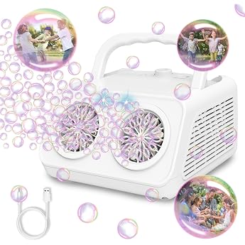 Panacare 2.0 Automatic Bubble Machine Portable Bubble Machine 20000+ Bubbles/Min with Bubble Water/26 Holes Children's Gift for Children/Wedding/Birthday/Stage/Party 553-White