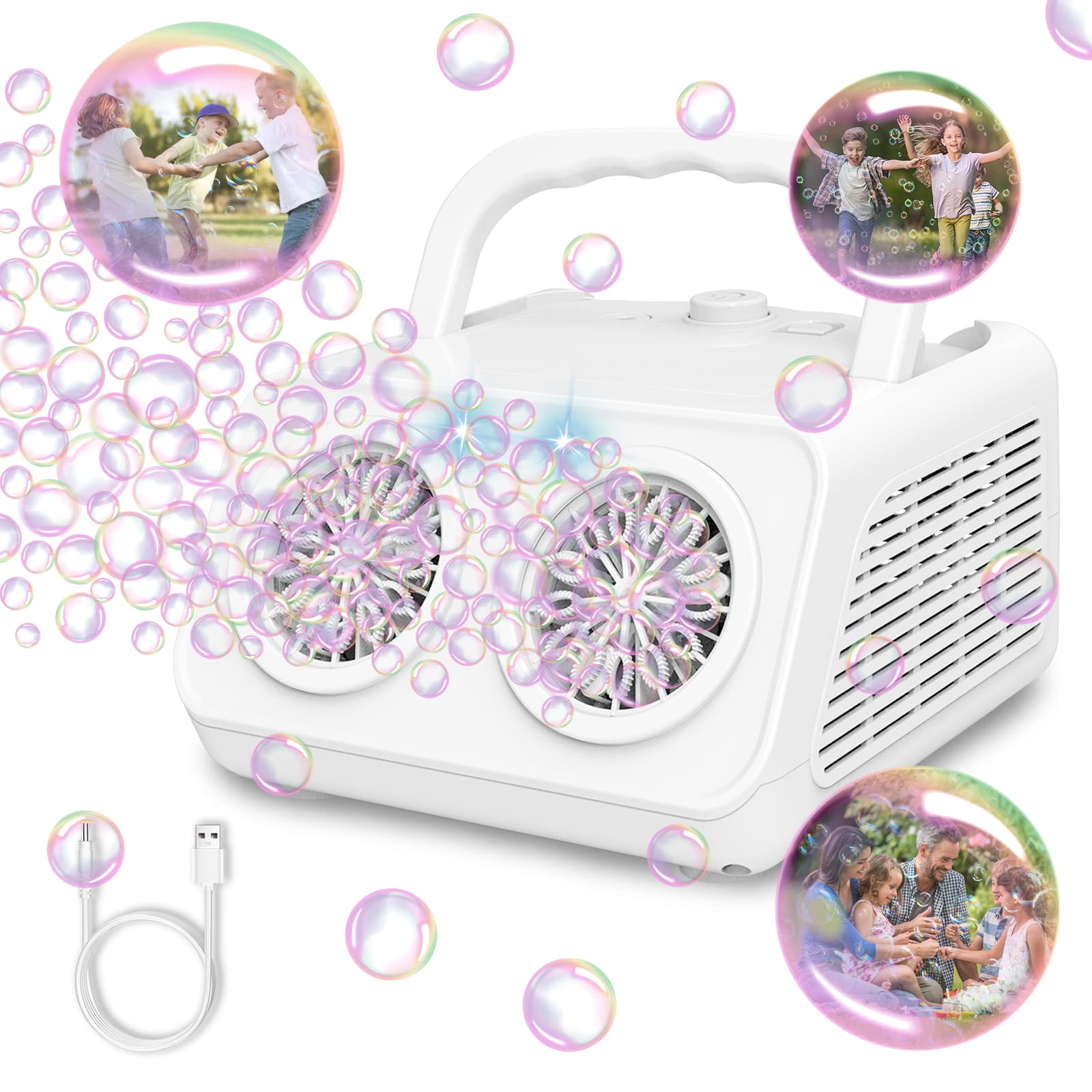 PANACARE 2.0 Automatische Seifenblasenmaschine Tragbar Bubble Machine 20000+ Bubbles/Min mit Seifenblasenwasser/26 Löchers Kinder Geschenk für Kinder/Hochzeit/Geburtstag/Bühne/Party (553-White)