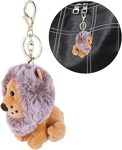 Miniatura 8 de OSALADI Llavero con forma de león de peluche, llavero de dibujos animados, encantador colgante de llave, decoración de bolsa, Marrón